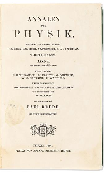 Einstein, Albert (1879-1955) et alia. Annalen der Physik, 1901.